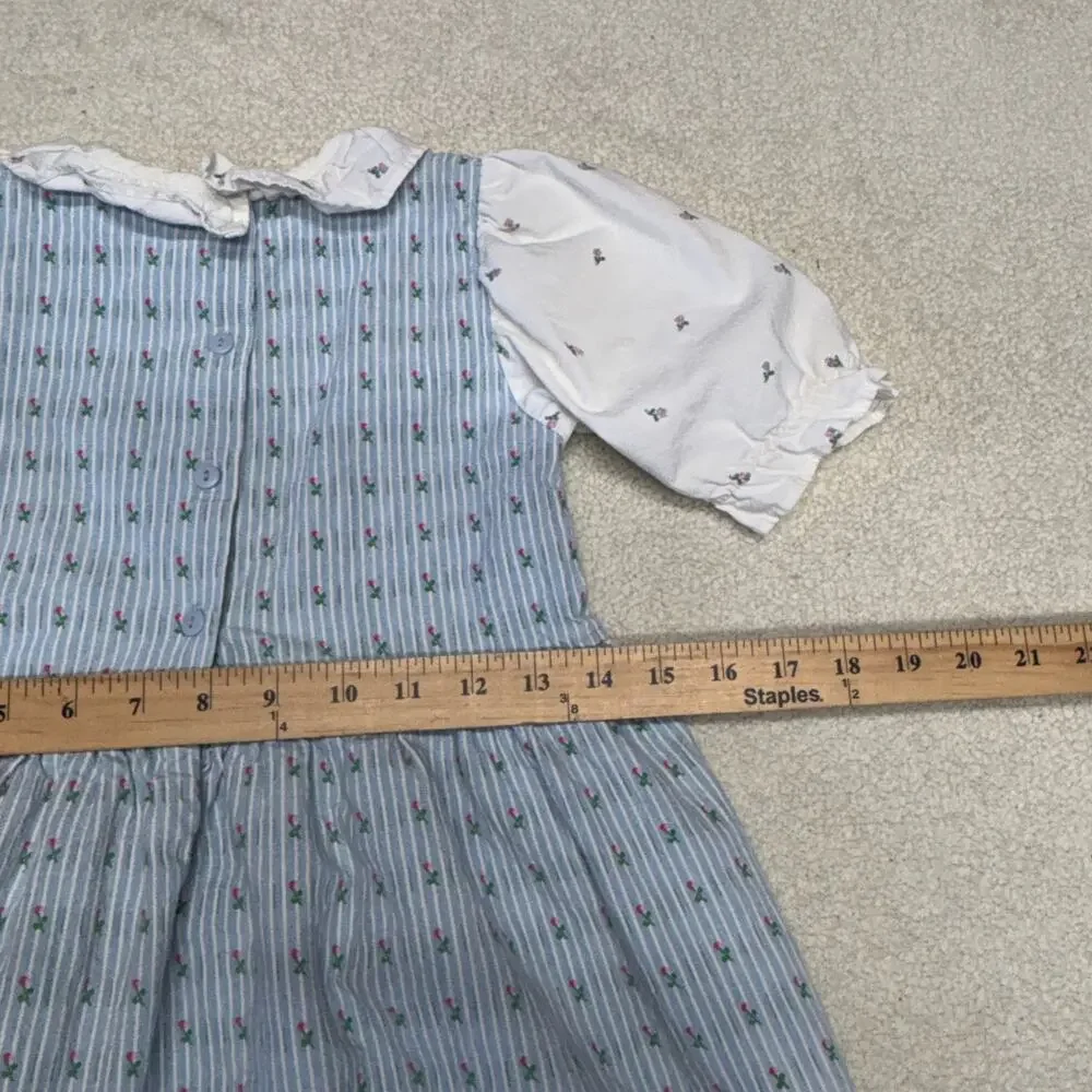 Vintage OshKosh B'Gosh Dress Girls 6 Blue Flowers Cottagecore Classic USA Made